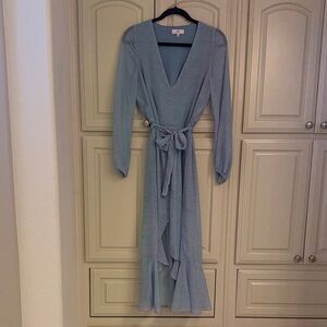 NSR Light Blue V-Neck High Low Dress